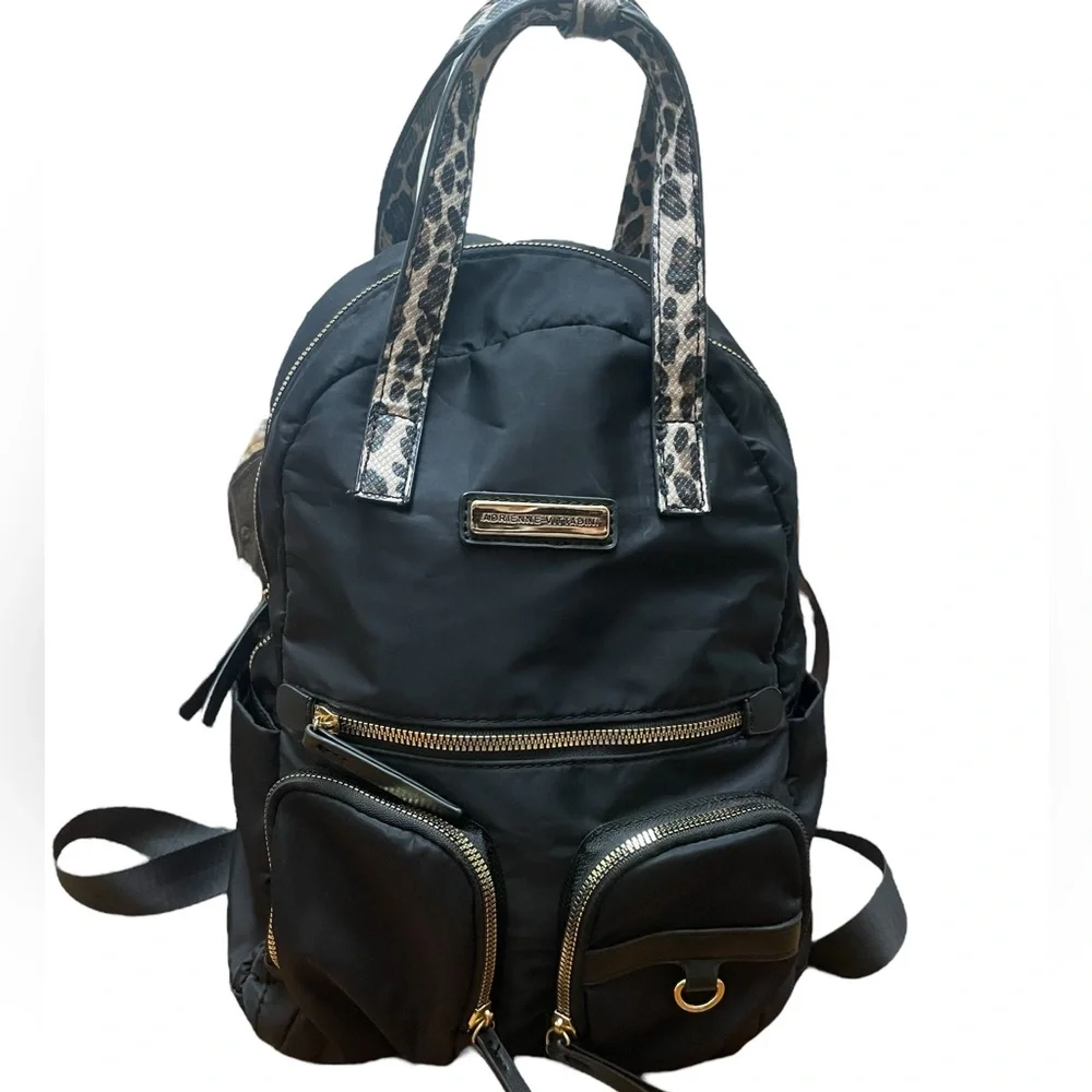 Adrienne Vittadini Top Handle Black and Leopard Print Backpack